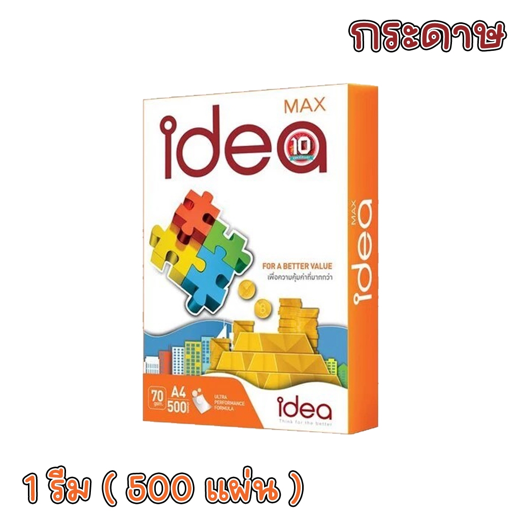 [ส่งฟรี] กระดาษ IDEA MAX ขนาด A4 70 แกรม 5 รีม (ลัง) กระดาษถ่ายเอกสาร