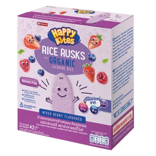 Happy Bites ขนมข้าวอบกรอบสำหรับเด็ก รสมิกซ์เบอร์รี่ ขนาด 42 กรัม (Happy06) organic jasmine rice irst snack Mixed berry