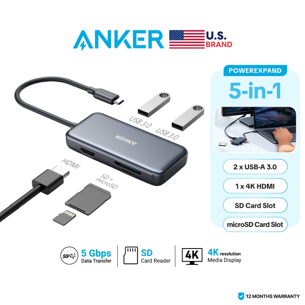 Anker PowerExpand (5-in-1) USB-C Media Hub 4K HDMI / Transfer 5Gbps / รองรับ Card Slot  - AK404