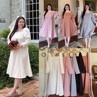 /LD/ เดรสคอเหลี่ยมสาวอวบ มีไซส์อก40-52 เอวดึงยางเข้ารูป ผ้าบ…