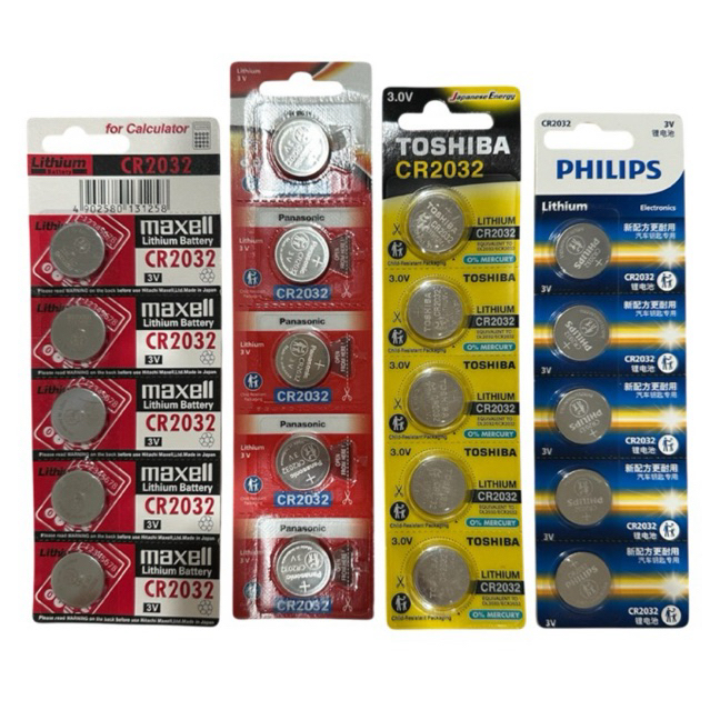 ถ่านขนาดCR2032 Lithium3Vแผง5ก้อนMaxell/Panasonic/Toshiba/Philipsของแท้