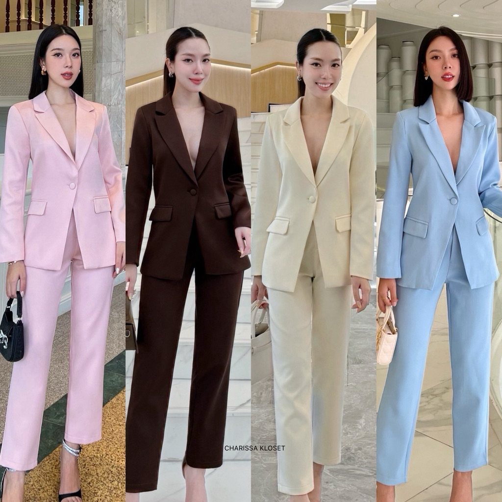 code: CC049 ชุดเซทสูทสีครีม สูทไปงาน งานป้าย Charissa
