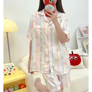 (มีส่งด่วน)ชุดนอนผ้าไหมญี่ปุ่น แขนสั้น ขาสั้น ขนาดฟรีไซส์ผ้าบางเบาใส่สบายลายน่ารักพร้อมส่งจากไทย🇹🇭