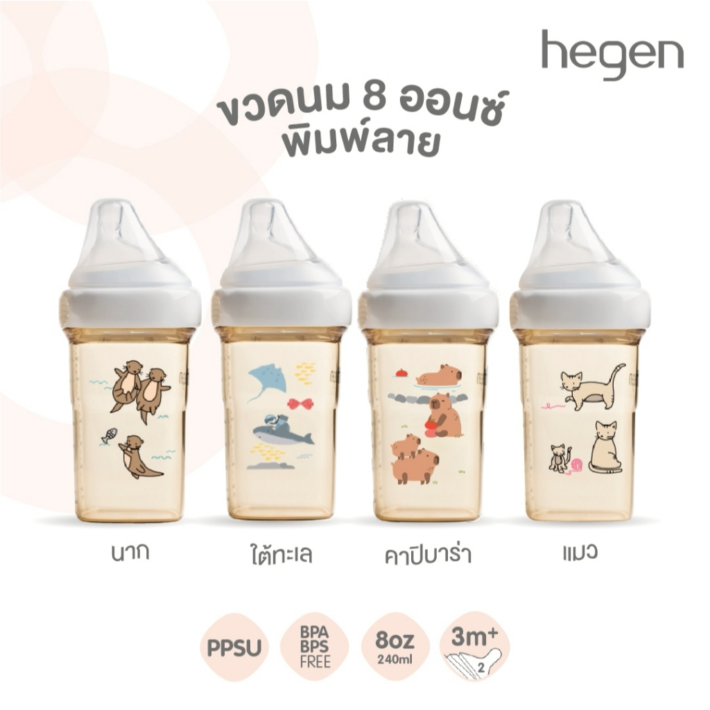 Hegen PCTO™ ขวดนมทรงเหลี่ยม ลายการ์ตูน Feeding Bottle 8oz/240ml ขวดนมPPSU มีให้เลือก 4 ลาย