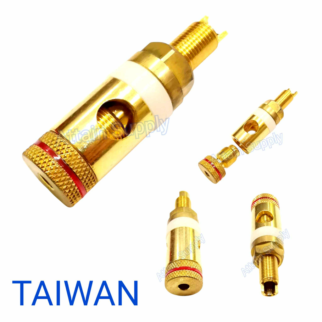 🔥1 ชิ้น🔥ไบดิ้งโพส 4MM. รุ่นสีทองตัวหนา งานTAIWANคาดสีแดง บานาน่าแจ็คติดแท่น,ขั้วลำโพง,แจ็คอากาศ,bana