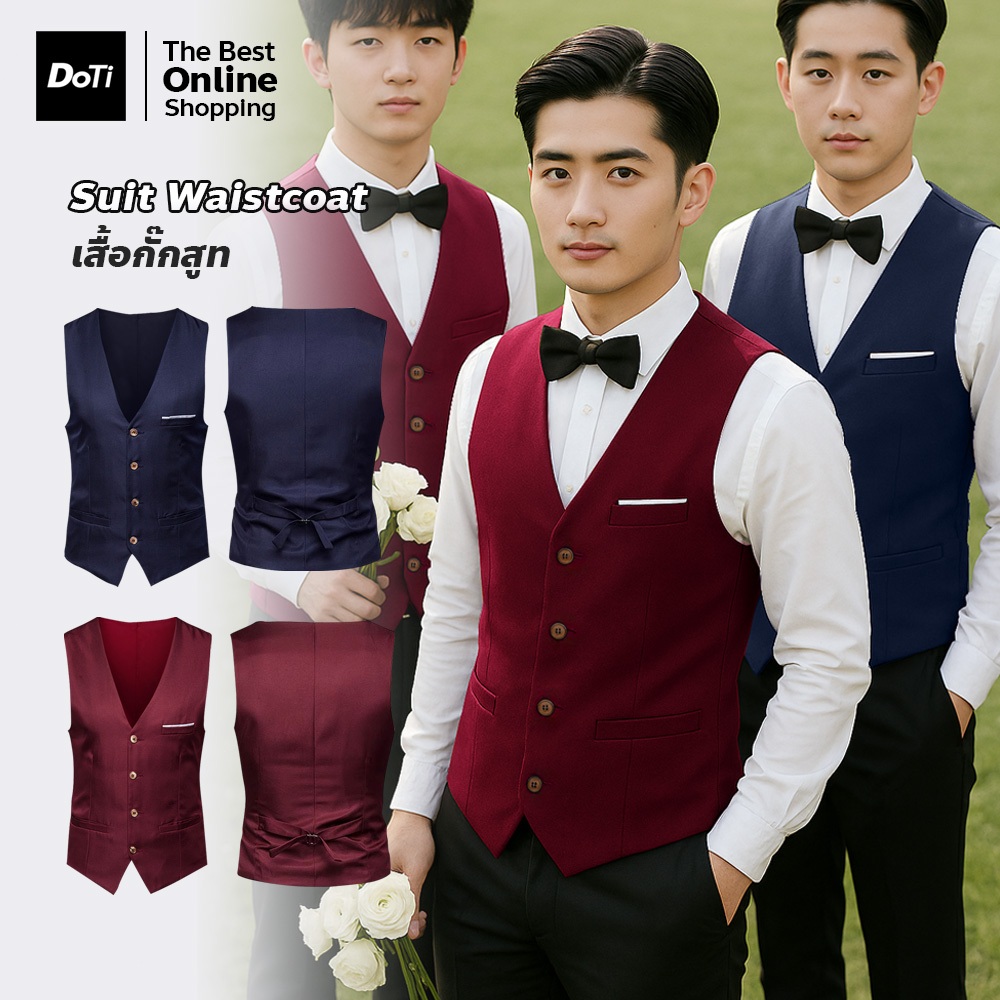 doti เสื้อกั๊กสูท กระดุมแถวเดียว สีพื้น สไตล์นักธุรกิจ