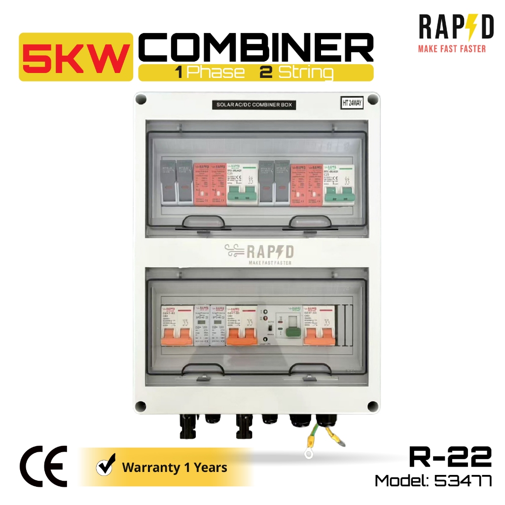 RAPD Combiner + CT Box 1 Phase 2 String สำหรับ  Inverter Hybrid (5KW/10KW) – ตู้รวมสายโซลาร์กันไฟย้อน