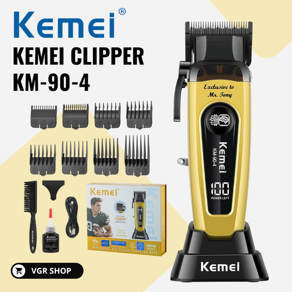 KEMEI ปัตตาเลี่ยนตัดผม รุ่น KM-90-4 รอบหมุน 11500 RPM พร้อมแท่นชาร์จ