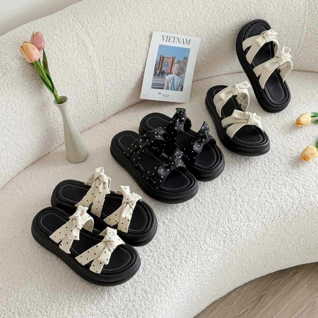 CHOCCHIP✨รองเท้าลายจุด ส้นตึกสูง 4 cm งานหนัง นิ่มมาก น่ารักที่สุด