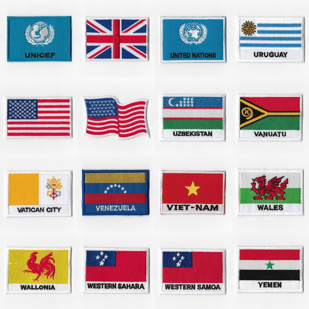 อาร์มติดเสื้อ ตัวรีดติดเสื้อ อาร์มธงชาติ มีกาวด้านหลัง ประเทศต่างๆ ขนาด 7x5 ซม. 16 ประเทศ ชุดที่ 14