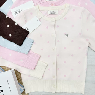 WA YA เสื้อไหมพรมทรงพอดีตัว ผ้าพรีเมียมลายจุดแขนยาว