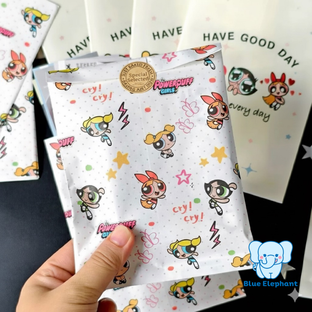 Blue Elephant ซองกระดาษลายเพาเวอร์พัฟเกิล ถุงใส่ของขวัญ แพ็กเกจจิ้งสดน่ารัก 12x17cm - รูปที่ 3