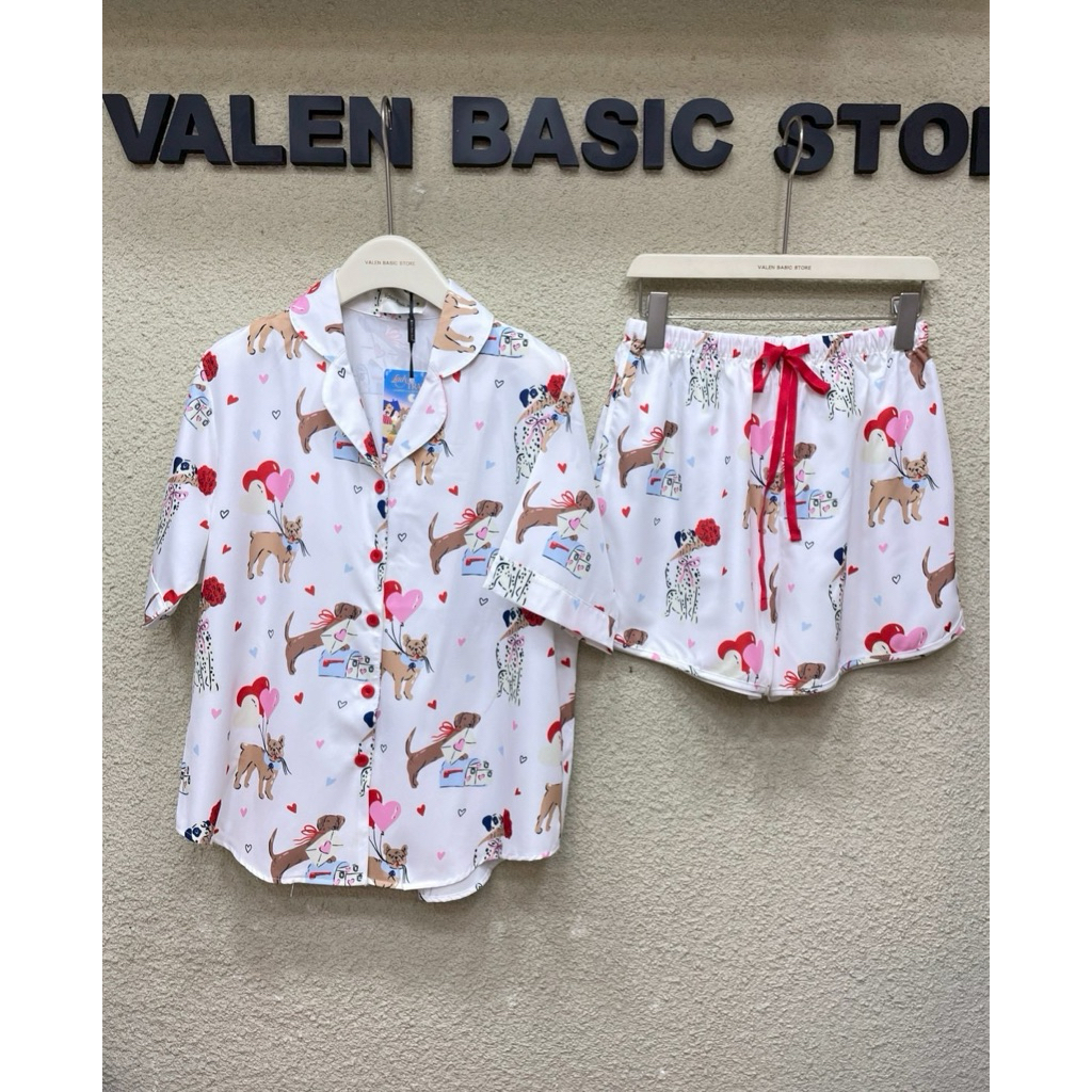 พร้อมส่ง ❗️ชุดนอนวาเลน valen แขนสั้นขาสั้น รุ่นเชือก ผ้านุ่มลื่นใส่สบาย