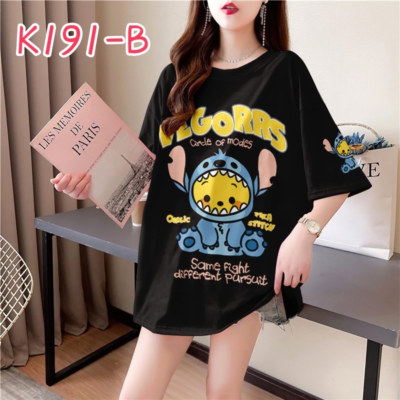 แขนสั้นเสื้อยืดแฟชั่นฤดูร้อนของผู้หญิงสไตล์ใหม่ขนาดใหญ่พิมพ์หลวมฤดูร้อนเกาหลีผ้าฝ้ายรอบคอน่ารักยาวการ์ตูนเสื้อยืด - รูปที่ 4