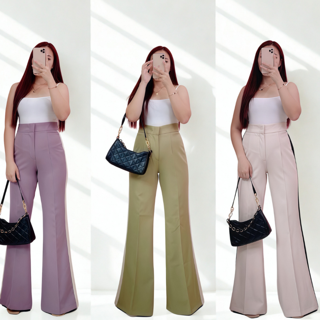 กางเกงม้าทูโทน เอวสูง  กางเกงขาม้า กางเกงขายาว S-4XL