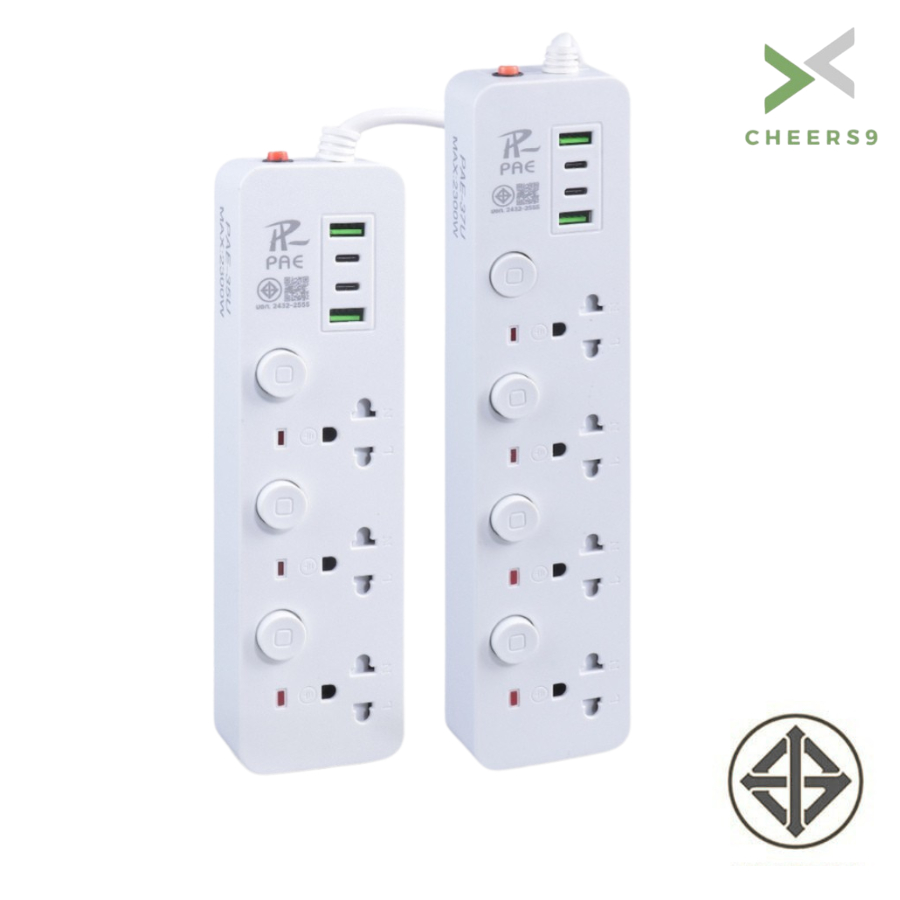 ปลั๊กไฟ ปลั๊กไฟต่อพ่วง ปลั๊กไฟ USB Plug 3/5/10 เมตร ตัดไฟได้ มี ช่อง USB และ Type-C Cheers9