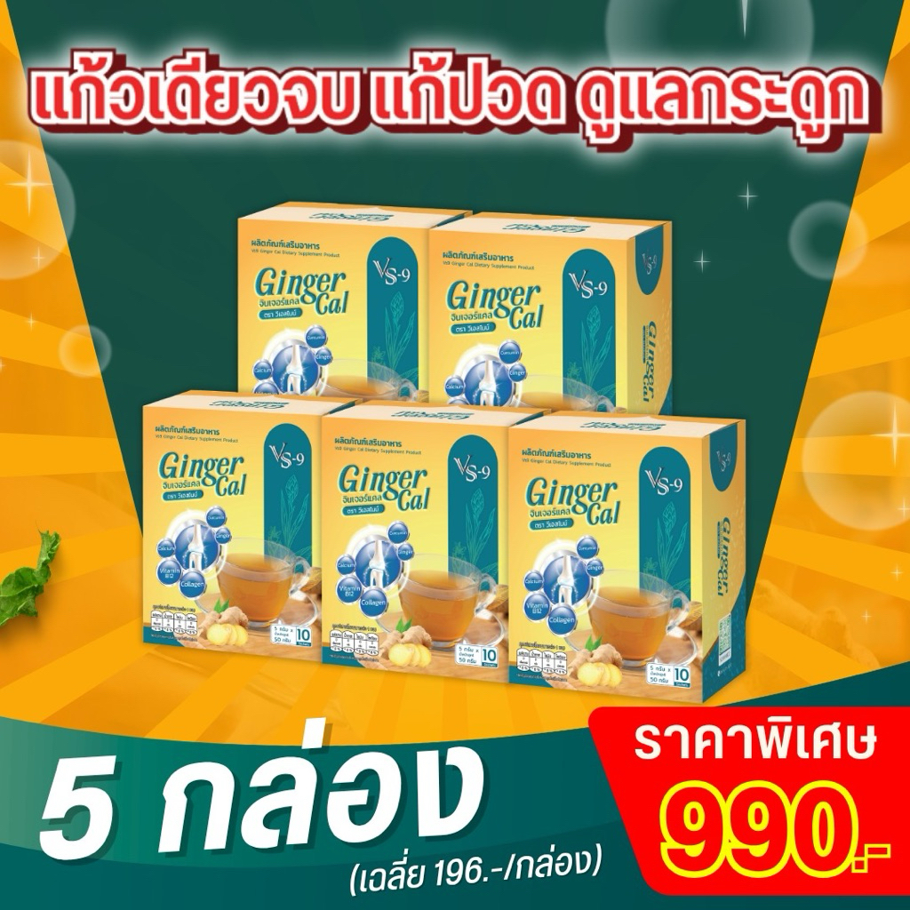 VS9 GingerCal คอลลาเจนสูตรขิงและขมิ้นชัน 5 กล่อง