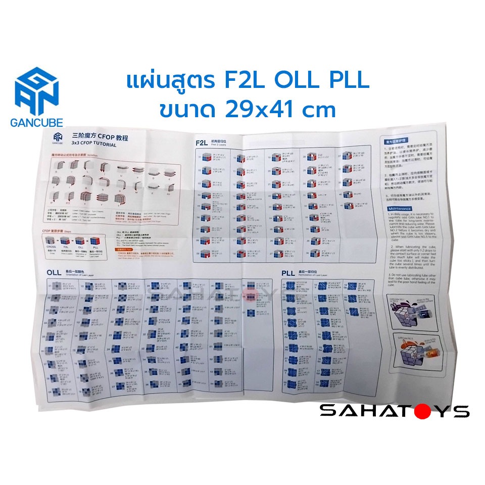 3x3x3 CFOP Guide แผ่นสูตรรูบิค F2L OLL PLL ขนาด 29x41 cm.