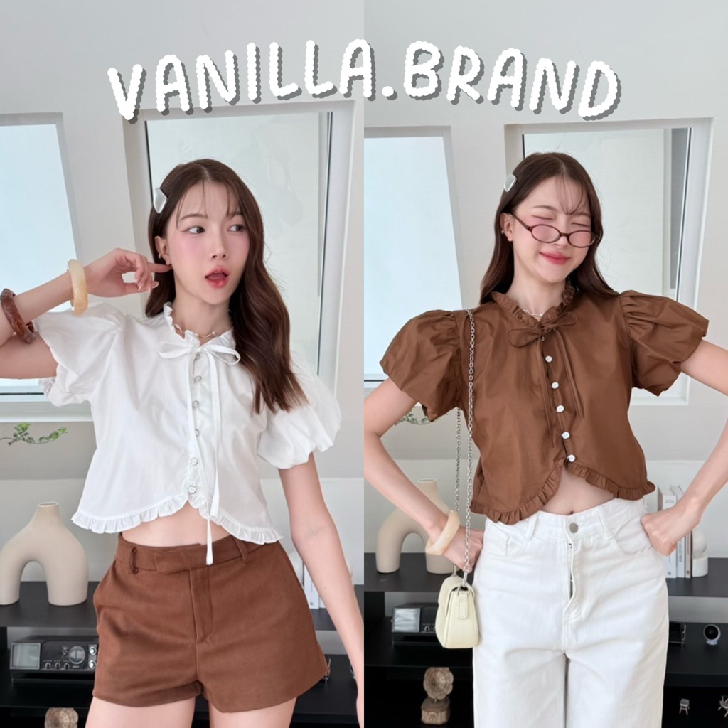 เสื้อแขนพอง ชายเว้า แต่งระบายที่คอและชายเสื้อ -ttm / VB0601