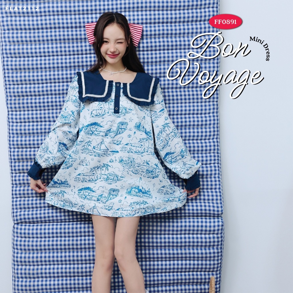 FLAT2112 : BON VOYAGE MINI DRESS  เดรสสั้นสุดเก๋ เดรสออกงาน ลายผ้าสุดคิวต์ (FF0891)
