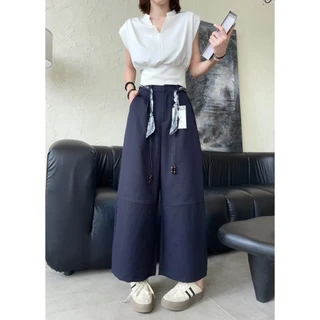 Reallyshops #9339(K) กางเกงขายาวทรงกระบอกขาต่อ+เข็มขัดแต่งเอว เอวยางยืด ผู้หญิง พร้อมส่ง