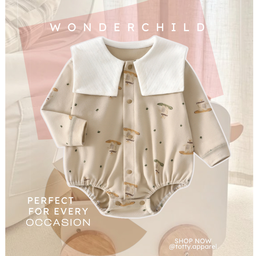 totty.apparel บอดี้สูทเด็กแขนยาว ชุดเด็กแรกเกิดน่ารัก สีนำ้ตาล ปกกะลาสี รุ่น WonderChild
