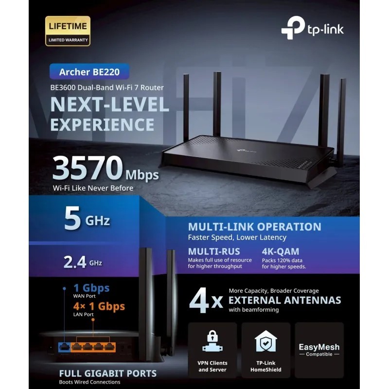 Archer BE220 TP-Link BE3600 Dual-Band Wi-Fi 7 Router