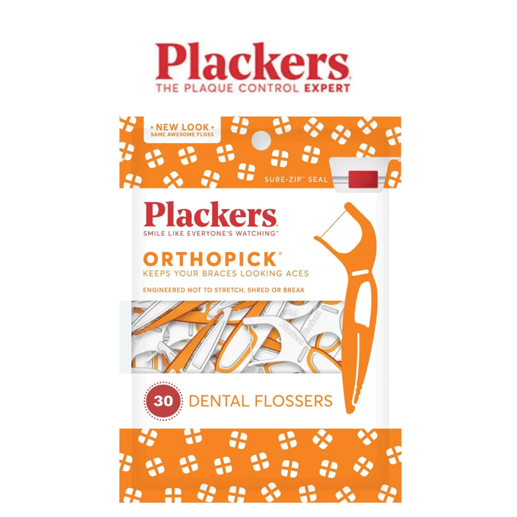 Plackers Flosser Eco Orthpick 30 ct | ไหมขัดฟัน แบบมีด้ามจับ สำหรับผู้ที่จัดฟันแบบเหล็ก บรรจุ 30 ชิ้