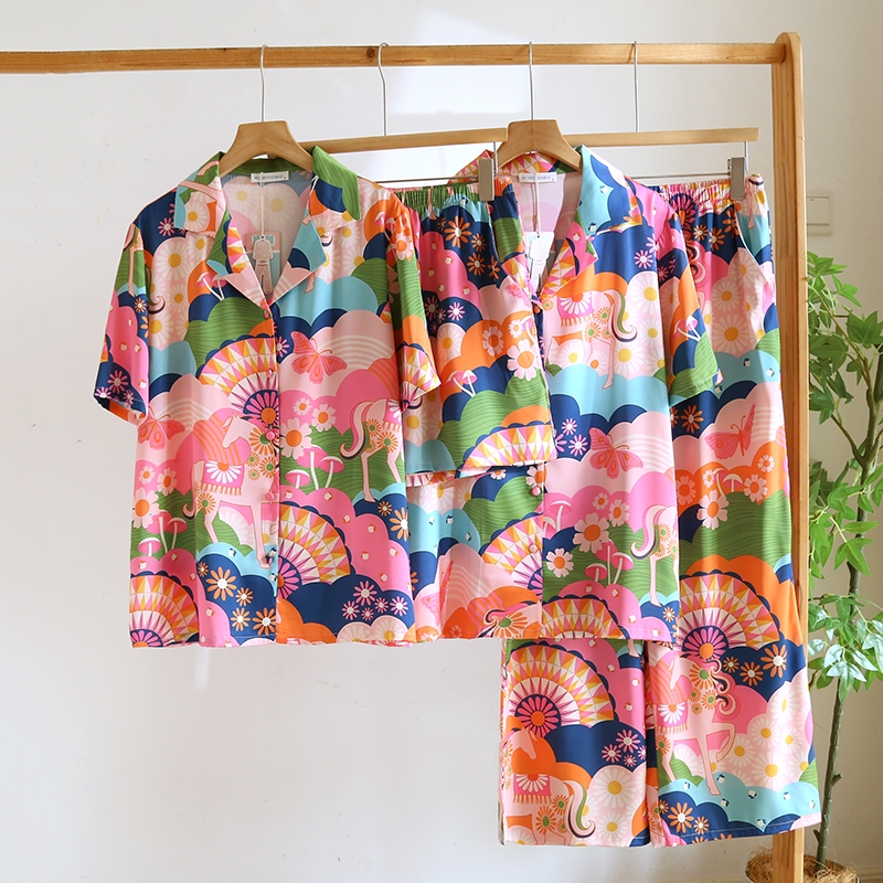 ชุดนอน Muslin Pajamas Silk Satin รุ่น Fantasy Blossom (N5167 T5167) | ชุดนอนชุดเที่ยว