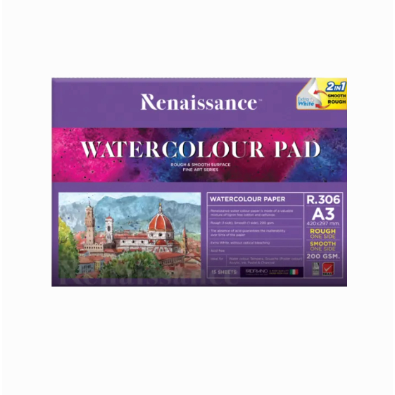 กระดาษ100ปอนด์ Renaissance R306(A3) เรียบ+หยาบ สมุดวาดเขียน กระดาษร้อยปอนด์แบบเล่ม