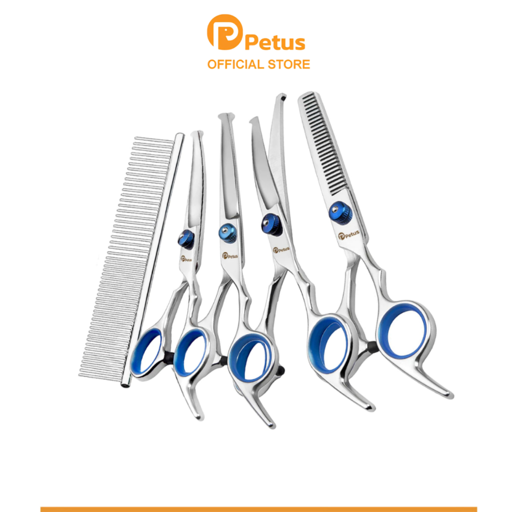 Petus กรรไกร กรรไกรตัดขนสัตว์เลี้ยง อุปกรณ์ดูแลขน เหมาะสำหรับสุนัข แมว กระต่าย มีแบบ โค้ง ตรง ซอย