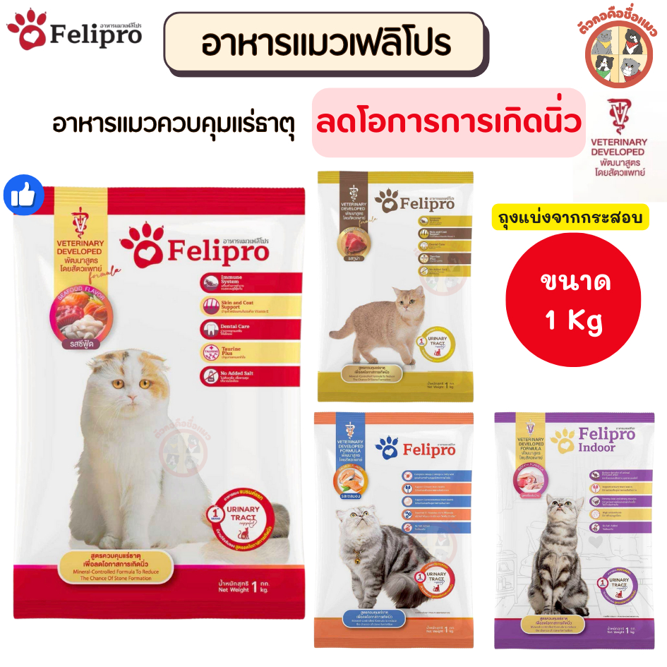 Felipro เฟลิโปร อาหารเม็ดแมว กันนิ่ว  ถุงสวยและถุงแบ่งจากกระสอบ ขนาด 1 กิโลกรัม