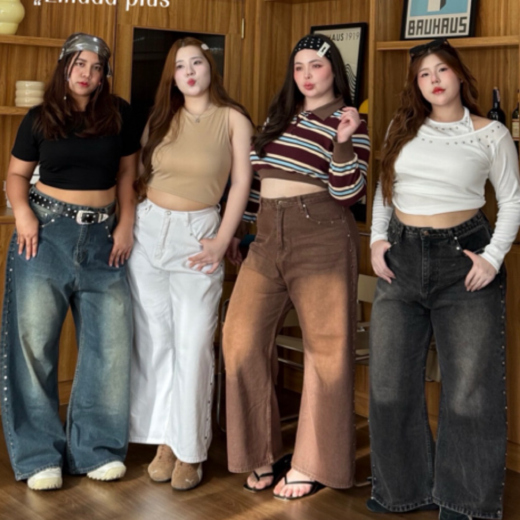 กางเกงยีนส์ขากระบอกใหญ่ buggy jeans ตรอกหมุดแถบข้าง งานป้าย Lindaa plus+🪡
