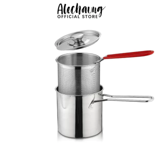 Alechaung หม้อทอดสแตนเลส หม้อกรองน้ำมัน Oil filter pot 1.2l 1.7l พร้อมที่จับ ช่วยกรองน้ำมันได้ดี