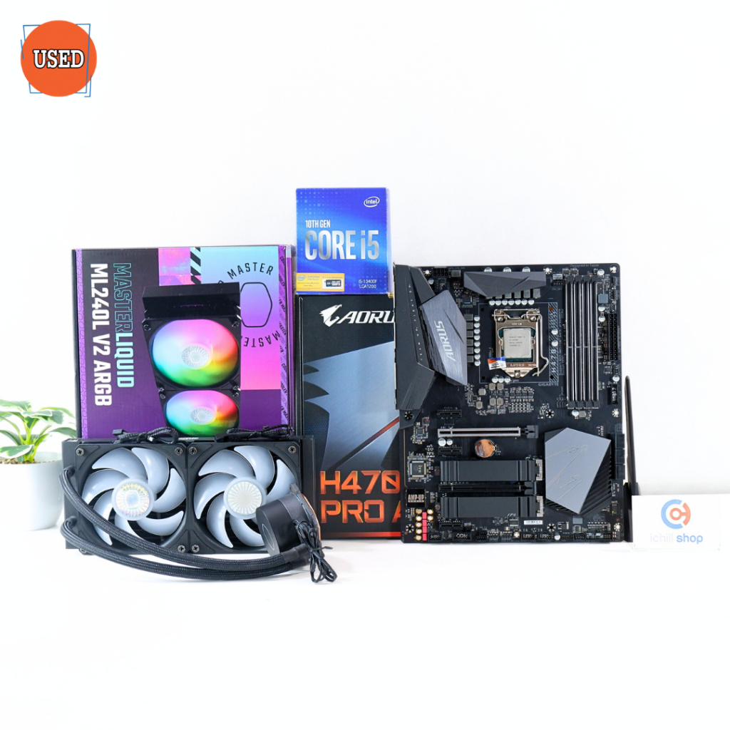 ชุดซีพียูเมนบอร์ดพร้อมชุดน้ำ CPU: I5-10400F+MB: GIGABYTE H470 AORUS PRO AX+LC: COOLER MASTER ML240L 