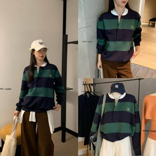 (พร้อมส่ง) Sweater คอปกแขนยาวลายริ้วรุ่น 6897 TAG WG.WE 🇰🇷