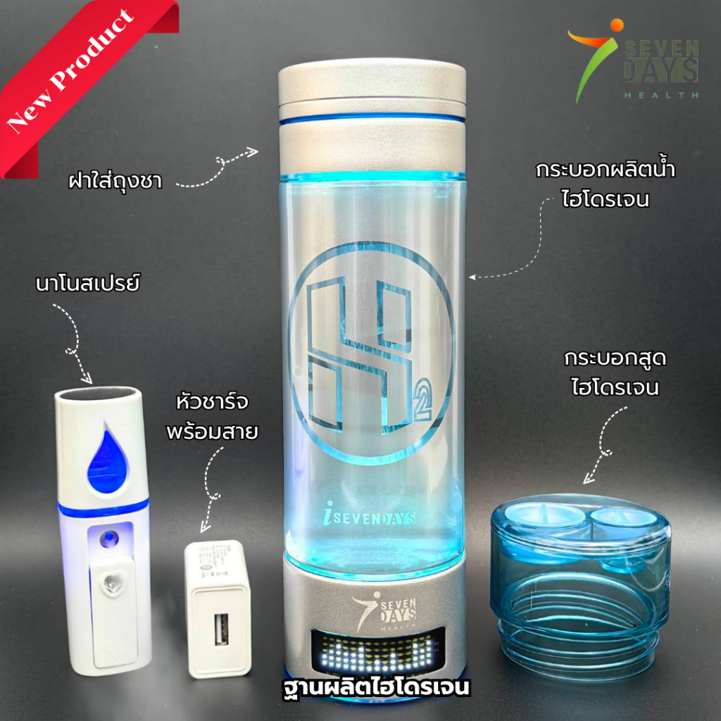กระบอกน้ำผลิตไฮโดรเจนรุ่นใหม่ 30 นาที - Hydrogen Rich Water Bottle SPE - Full Set 30 mins