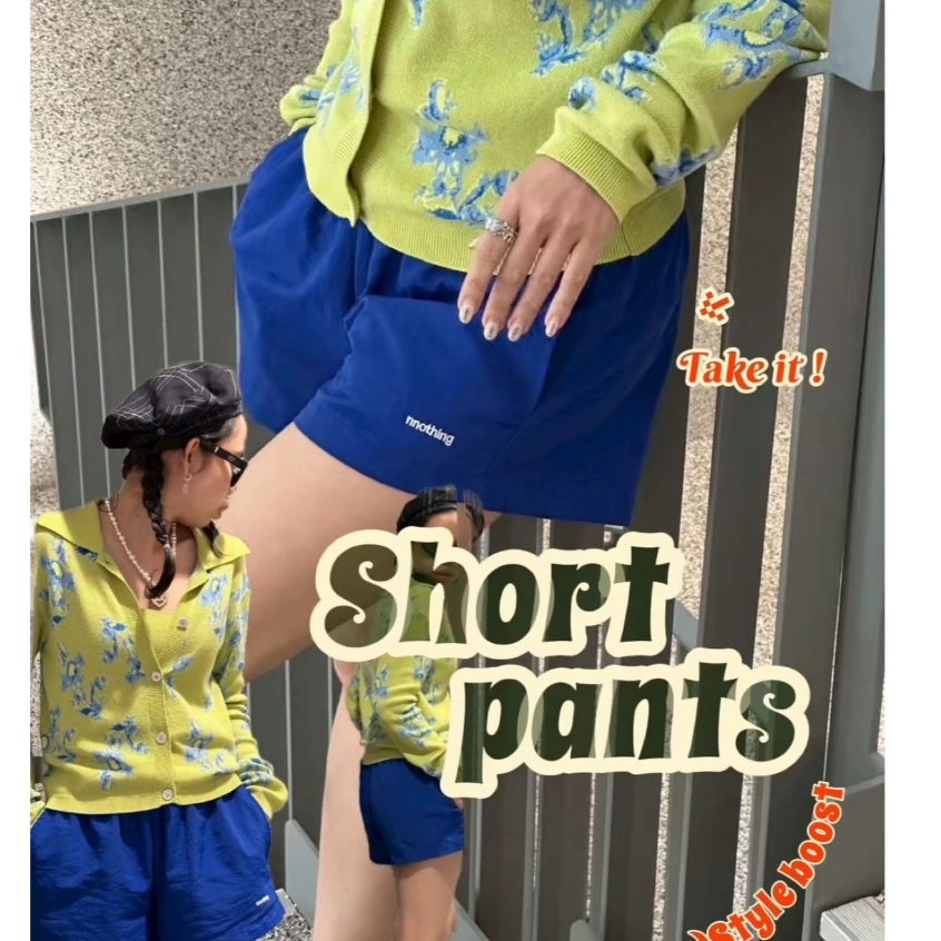 Short pants nylon กางเกงขาสั้น สีน้ำเงิน ผ้าไนล่อน ใส่ได้ทั้ง หญิง ชาย แบรนด์ nnothing ทรงสวย มีกระเป๋า 2 ข้าง+เป๋าหลัง