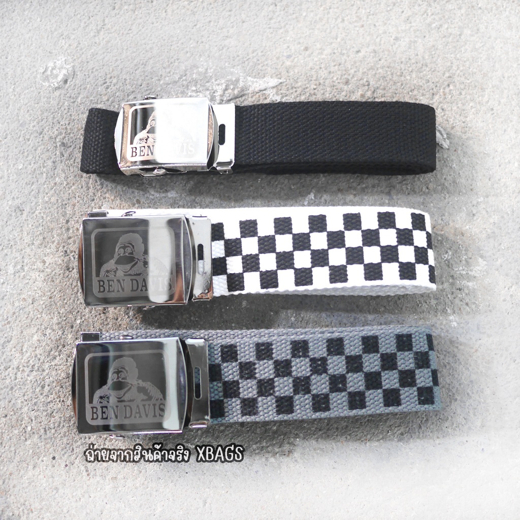 เข็มข้ด Ben Davis Belt หัวสีเงินเลเซอร์โลโก้สีบรอน ผ้าหนา เป็นแบบสอดล็อก เอวยาวถึง 44 นิ้ว