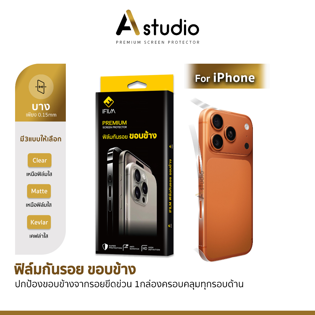 🔥 iFilm ฟิล์มกันรอย ขอบข้าง For iPhone 17ProMax 17Pro 17 Air 16ProMax 16 Plus 15 ProMax 14 13 12 ฟิล์มข้าง ไอโฟน