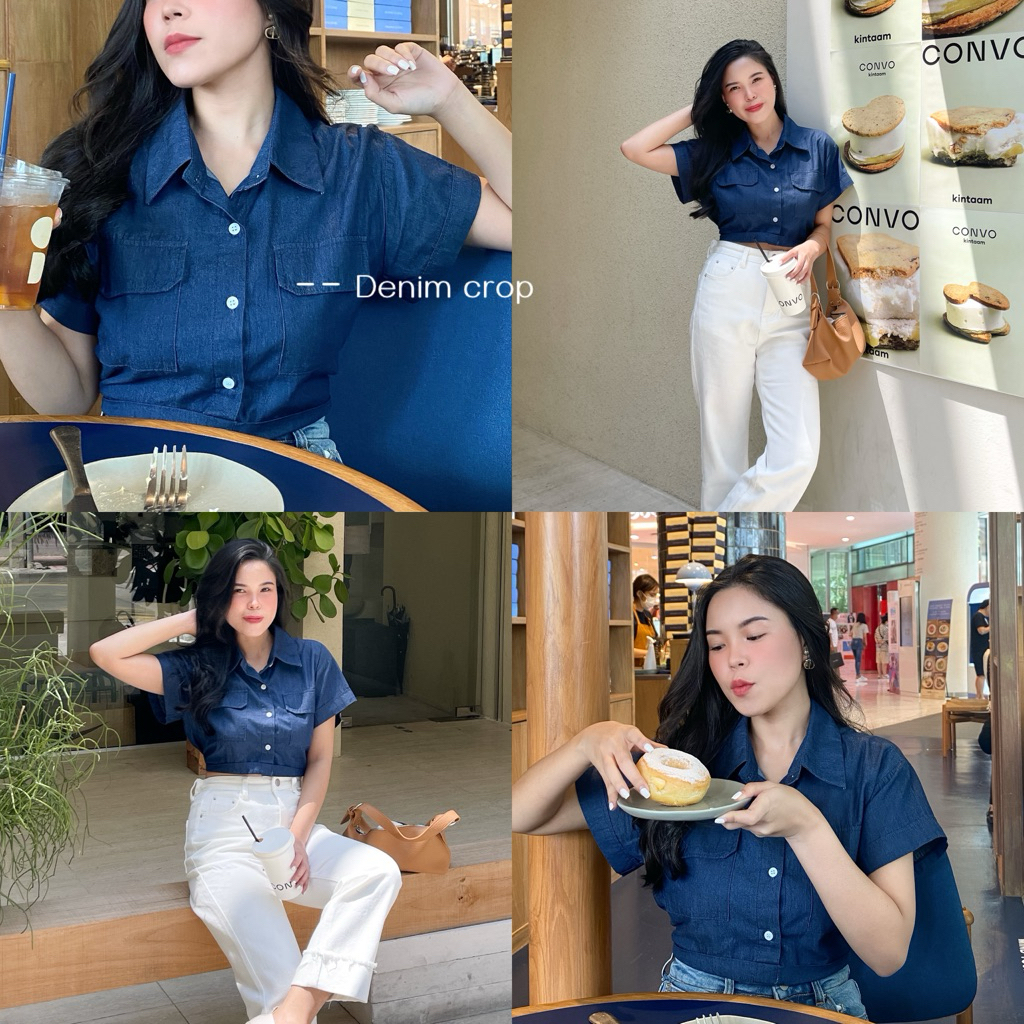 SALE50% Pickydenim(PD) เชิ้ตครอปยีนส์ เสื้อครอป เสื้อยีนส์ เสื้อแฟชั่น เสื้อ denim denimcrop