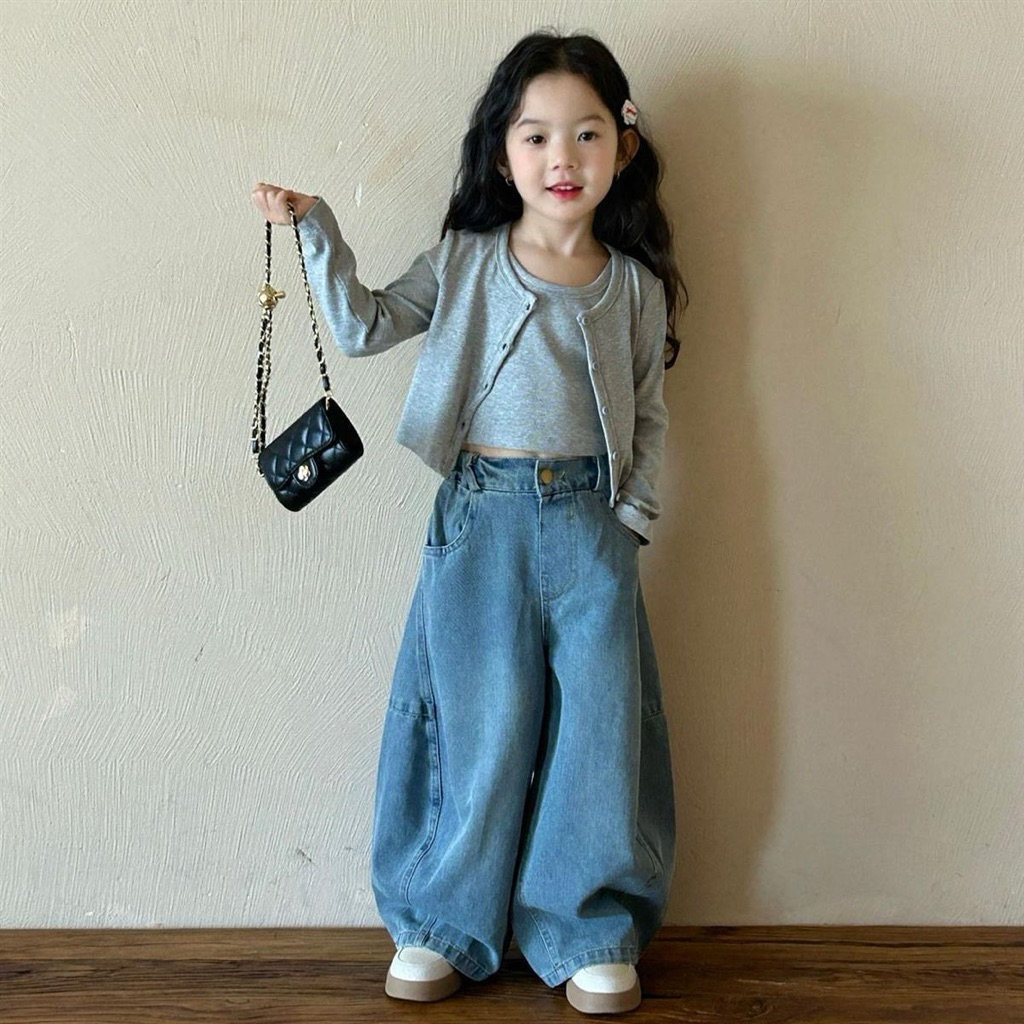 [Namsaii kids]G-008🔥พร้อมส่ง🔥ชุดเซท3ชิ้น  ชุดเซท 3 ชิ้น กล้าม+เสื้อคลุม+ยีนส์แท้ งานoriginal สวย ตรงปก สไตล์เกาหลี