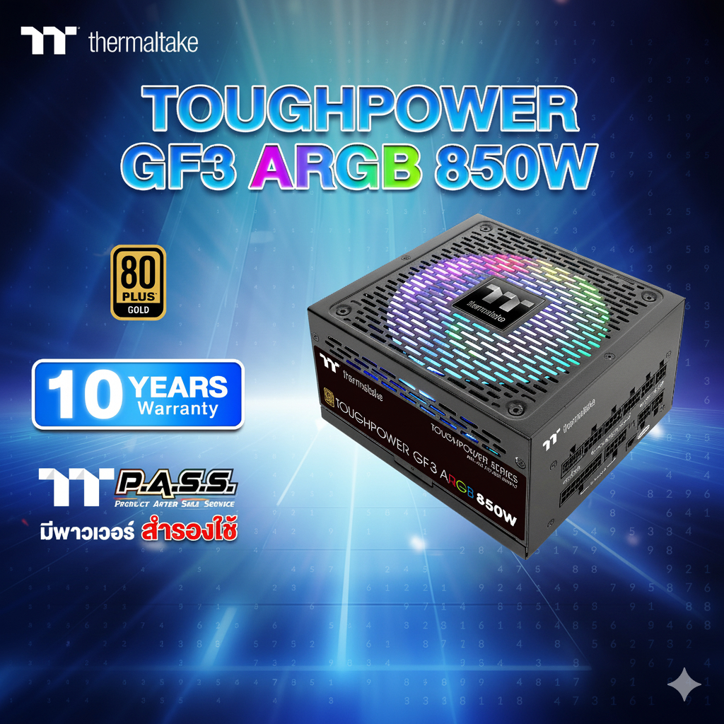 PSU THERMALTAKE TOUGHPOWER GF3 ARGB 750W 850W 80PLUS GOLD POWER SUPPLY (อุปกรณ์จ่ายไฟ)