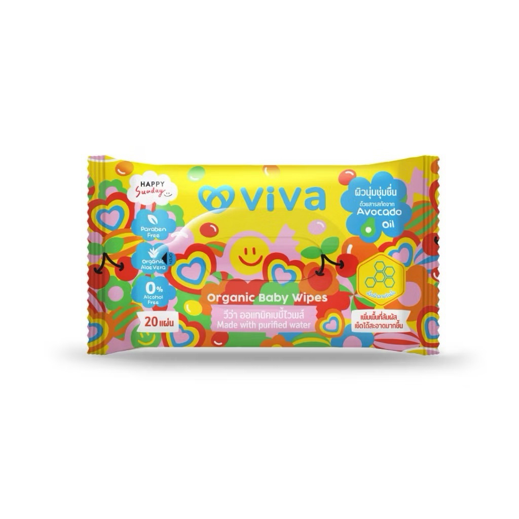[โฉมใหม่!!!] Viva วีว่า ทิชชู่เปียก ออแกนิค เบบี้ไวพส์ 20แผ่น