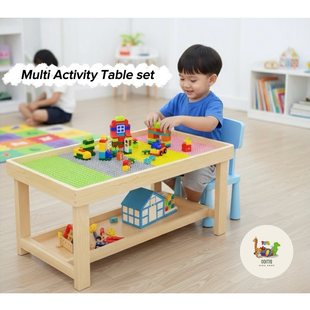 Multi-Activity Table โต๊ะกิจกรรมไม้อเนกประสงค์สำหรับเด็ก ตัวต่อเลโก้ โต๊ะเล่นเด็ก โต๊ะเลโก้ Lego