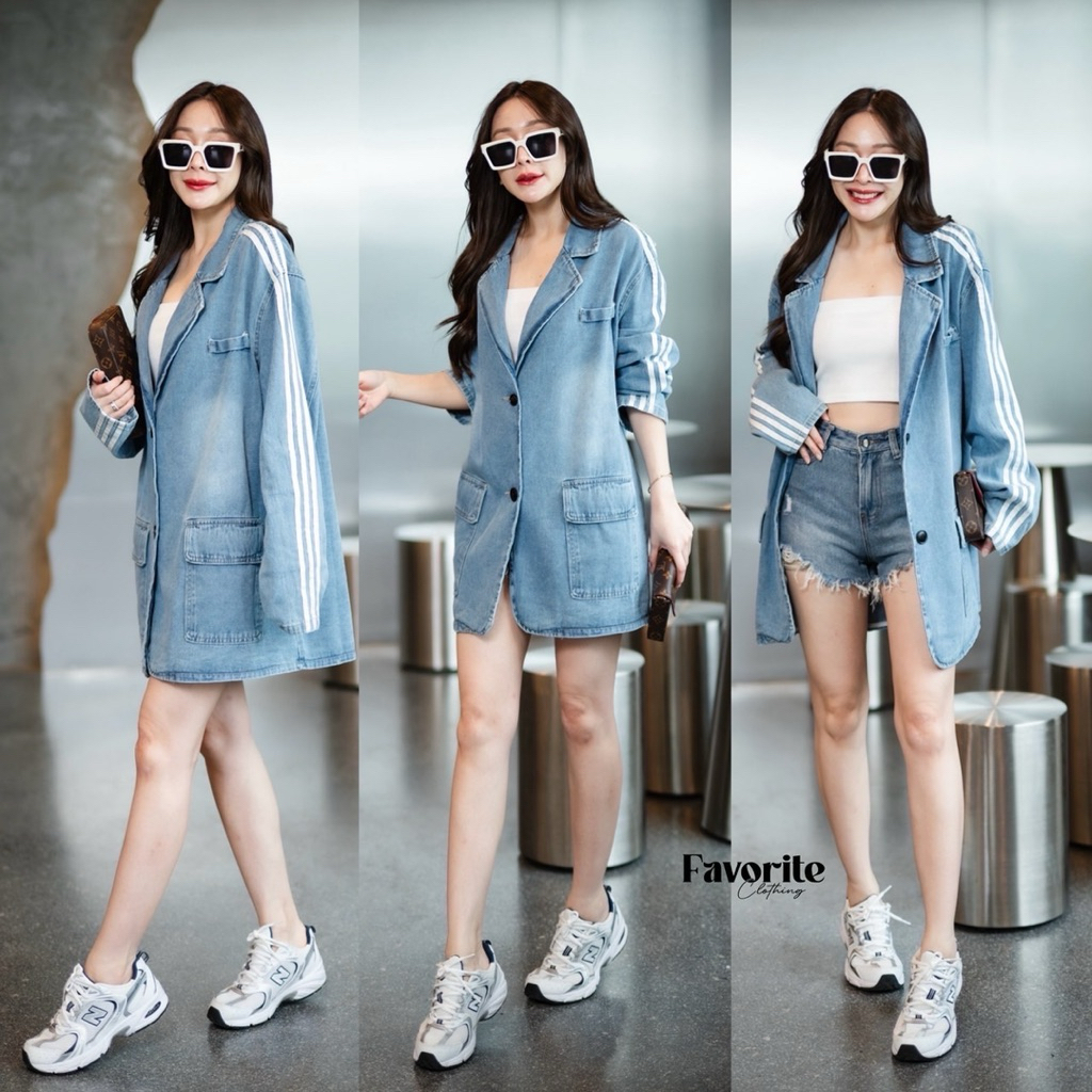 🌈🌿🌸🌼🌺💙🇰🇷 Jeans Rim Stripe Long Sleeve Suit