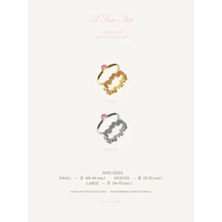 nice try studio - True Star Shiny Rings Set แหวนรูปดาวและพลอยสีชมพู กันน้ำ กันเหงื่อ ไม่ลอก ไม่ดำ