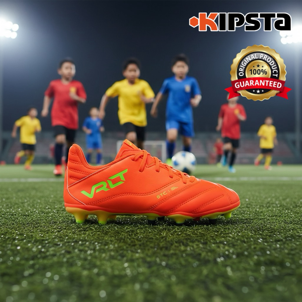 รองเท้าฟุตบอลสำหรับเด็กพื้นรองเท้า FG ทำจากหนัง “แบบผูกเชือก” (มีไซส์ 32-38) รุ่น Viralto II (สีส้ม)