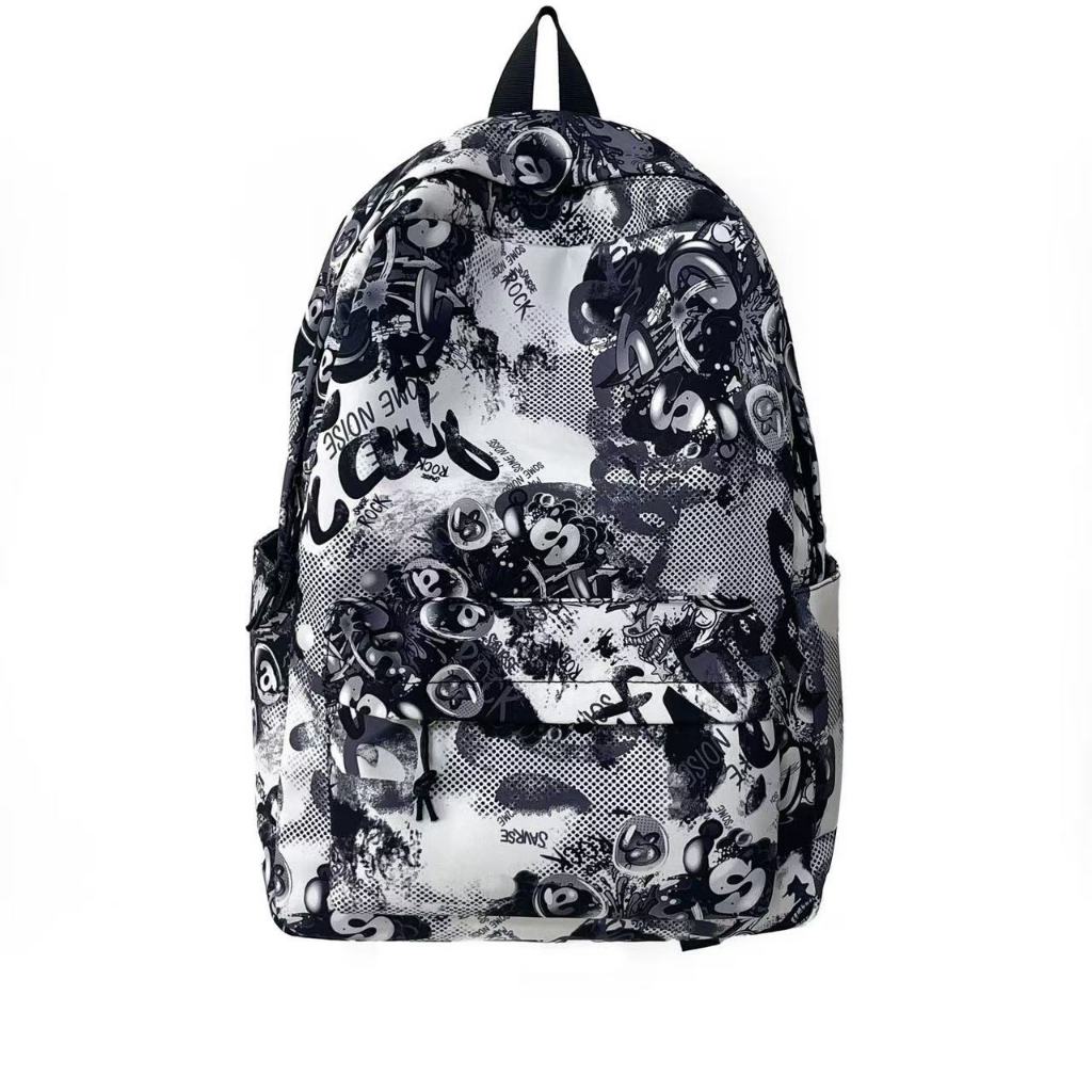 Backpack Unisex กระเป๋านักเรียนสะพายหลัง ลายกราฟฟิกเท่ๆ สไตล์วินเทจ สําหรับผู้ชายและผู้หญิง ขนาดใหญ่ ความจุ16นิ้ว