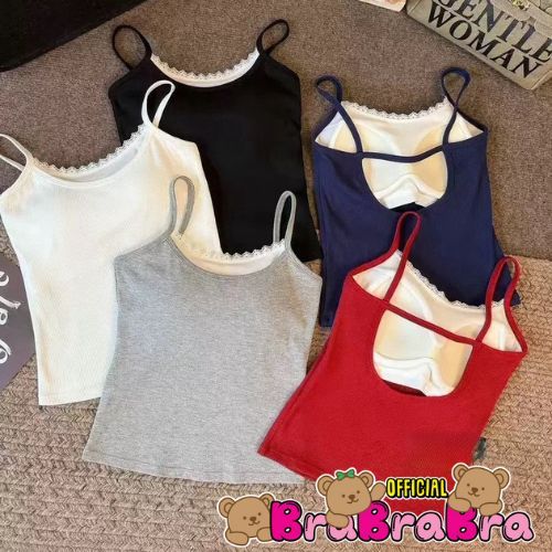 [ส่งจากไทย] 𝑩𝒓𝒂𝑩𝒓𝒂𝑩𝒓𝒂 #bra-304 สายเดี่ยว สองชั้น แต่ขอบ ลูกไม้ ผ้าไหมพรม ผ้าดี